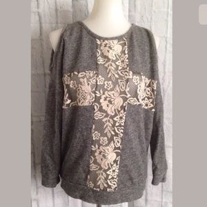 FOREVER 21 cold shoulder oversized cross top